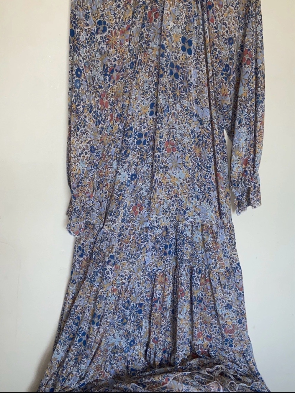 Free People Feeling Groovy Boho Maxi Dress Sz L Sheer Flowy Ruffle Beach Tiered - Picture 10 of 13